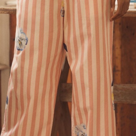 Anthropologie Coral Striped Floral Pajama Pants - Picture 2 of 4